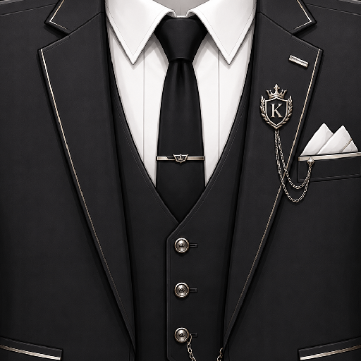 Mẫu áo vest Roblox Hàn Quốc màu đen phối trắng, nổi bật với đường viền bạc, cà vạt và phụ kiện kim loại thanh lịch.