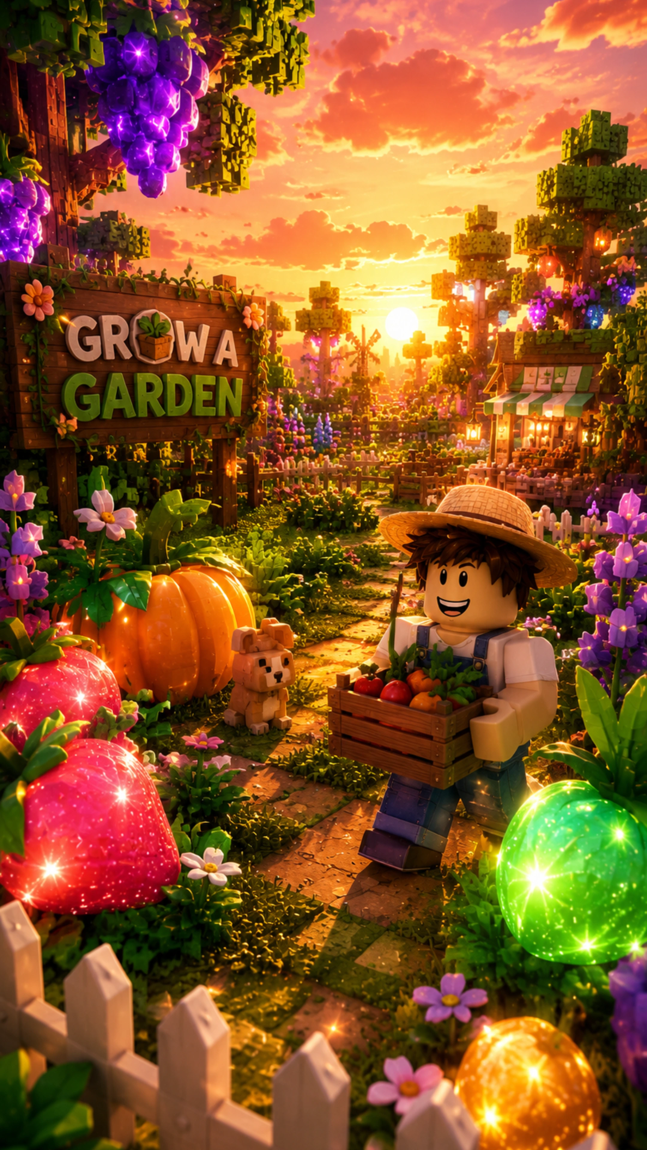 Hình nền điện thoại Roblox Grow A Garden nông trại fantasy 4K