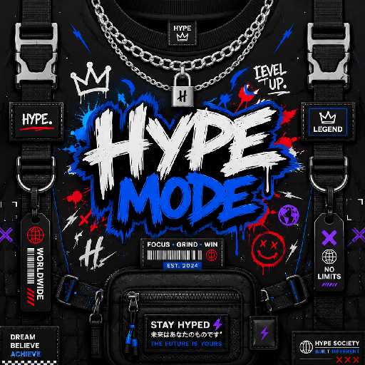 Thiết kế mặt trước áo Roblox phong cách hypebeast với chữ graffiti, dây xích bạc và túi tiện ích cá tính.