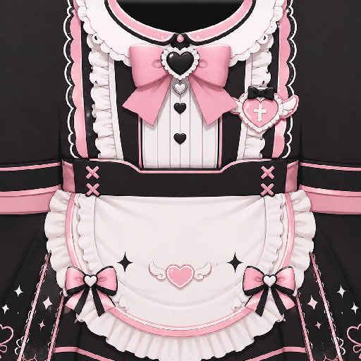 Áo Roblox Anime Maid màu đen hồng pastel với tạp dề hầu gái, nơ lớn và họa tiết kawaii dễ thương