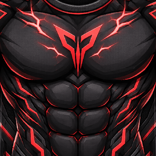 Thiết kế T-shirt Roblox Bodybuilder với cơ ngực, cơ bụng 6 múi và hiệu ứng năng lượng đỏ neon mạnh mẽ