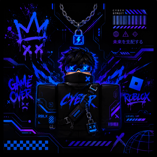 T-shirt Roblox boy phố ngầu cyberpunk đen xanh neon streetwear