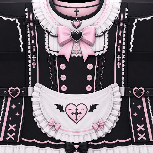 Áo Roblox Gothic Maid màu đen hồng với tạp dề hầu gái, nơ lớn và họa tiết gothic kawaii