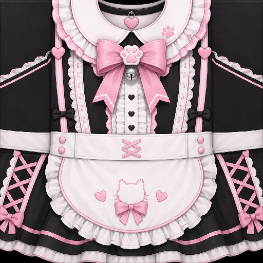 T-shirt Roblox Neko Maid màu đen hồng với tạp dề mèo kawaii và nơ lớn phong cách anime