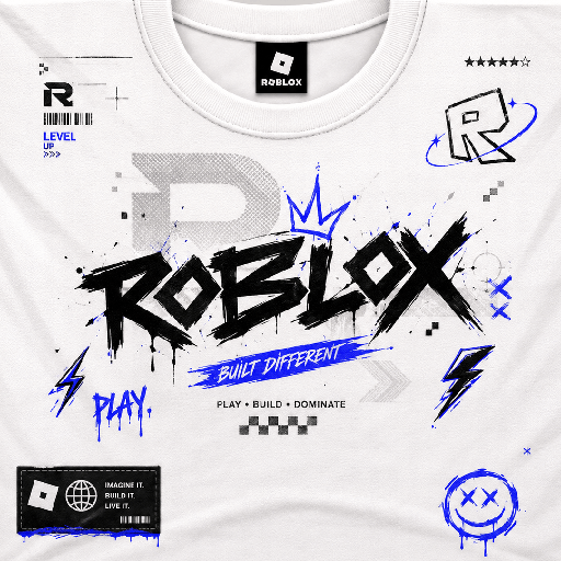 T-shirt Roblox trắng boy phố với họa tiết graffiti gaming phong cách streetwear cá tính