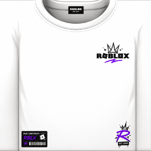 T-shirt Roblox trắng trơn với logo Roblox cách điệu màu đen tím, thiết kế tối giản phong cách gaming streetwear